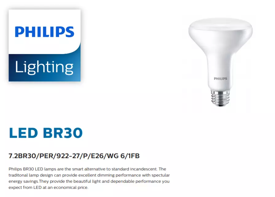 PHILIPS 457044 BR30 WARMGLOW DIMMABLE LED LAMP 9W 650 LUMENS NEW