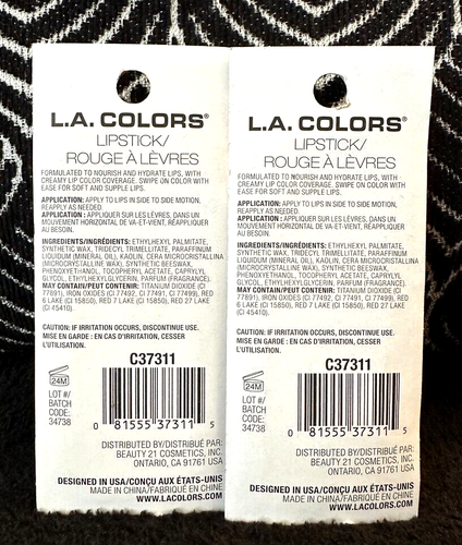 2pk LA COLORS JUST VIBIN SWEETIE C37311 RICH MOCHA CREAMY 24H COLOR LIPSTICK LOT - Picture 3 of 5