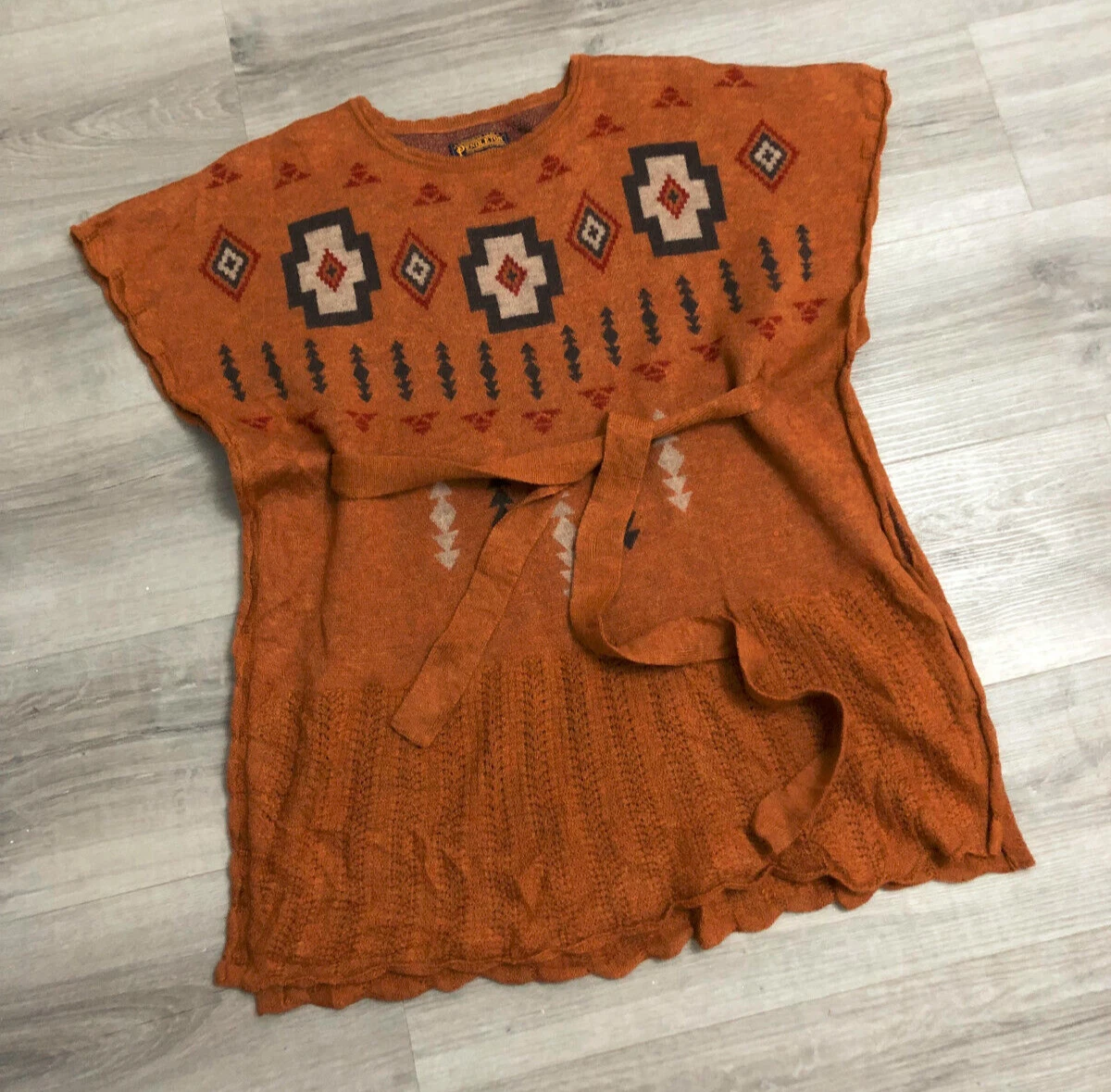 PENDLETON Portland Wool Yarn Poncho Sweater - Rust - XS/S
