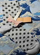 Alto Milano Womens Linen Short Socks Lurex Spot Silve on Grey Large UK 5-7 39-41