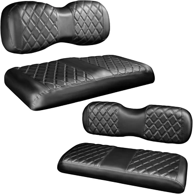 NOKINS 4PCS Golf Cart Diamond Seat Covers Kit,Front and Rear Seat Covers Fits fo
