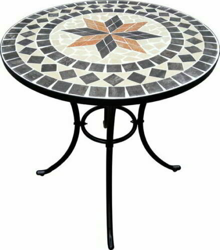 TAVOLO DA GIARDINO ROTONDO IN FERRO BATTUTO CON MOSAICO 60 CM