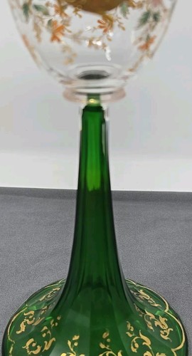 Antique Bohemian Moser Wine Glass w/ Green Trumpet Stem 19th Century 7 1/2" #2 - Picture 3 of 16