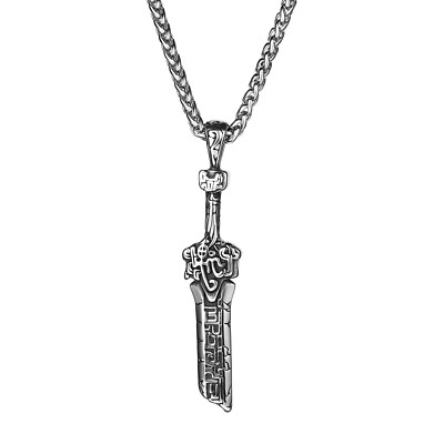Mens Broken Warrior Sword Rune Pendant Viking Faith Stainless Steel Necklace 24''