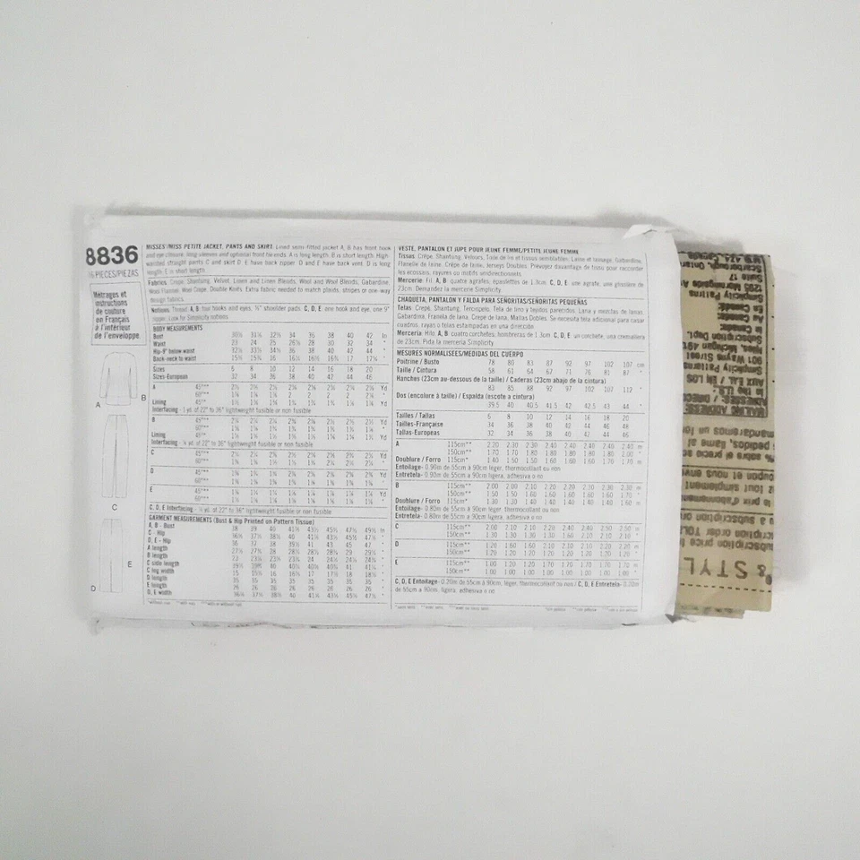 Simplicity 8836 Misses Petitable Jacket Pants Skirt Pattern Sz 14-20 Uncut READ - Image 3 of 4