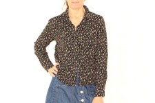 Vintage long sleeve shirt Retro style button up Collared blouse Women  s top S