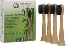 Bamboo Electric Toothbrush Replacement Heads - 4 Count Pack of 1 , Black