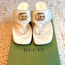 Gucci Double G Quilted Thong Flats in cream w...