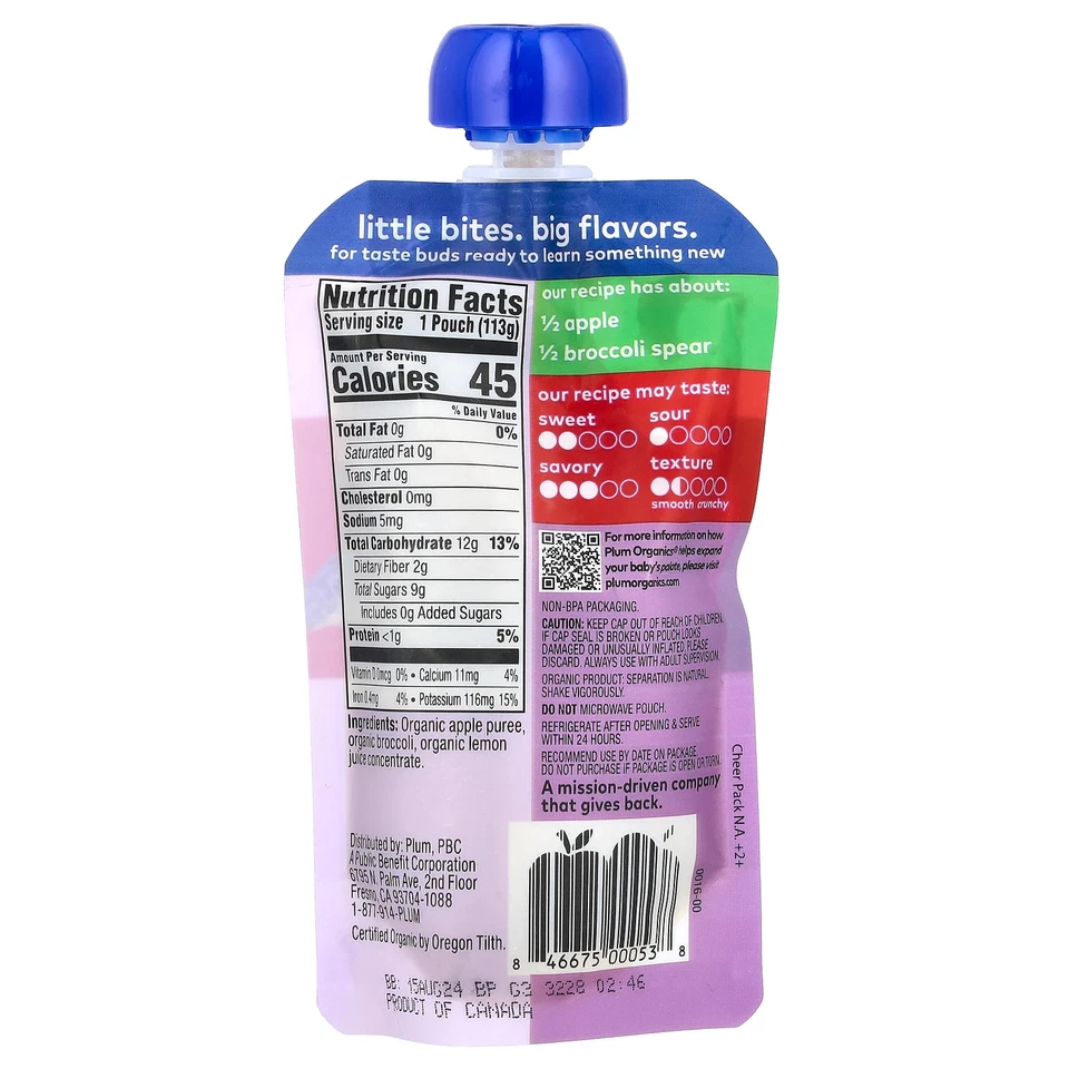 Plum Organics, Organic Baby Food, Stage 2, Apple Broccoli, 4 oz ,113 g - Image 2 of 2