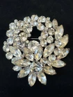 Vintage Signed Eisenberg Huge Clear Rhinestone Silver Brooch Pin Statement 2.5"