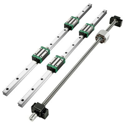 VEVOR Linear Guide Rail 2PCS HGR20-1500mm +4 Slide Blocks RM1605 BF/BK12 Nut CNC