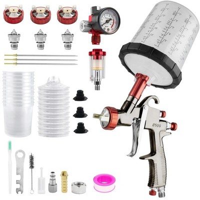 R500 Spray Gun LVLP with 650ml Mixing Cup&10 Disposable Cups, 1.3/1.7/2.0mm N...