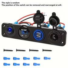 4 in 1 Socket Panel Dual USB Cigarette Lighter LED Voltmeter Cut-off Switch