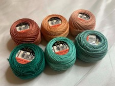 lot of 6 DMC 116 8 Perle Cotton Thread Balls, Size 8 brand new 45 peach  teal