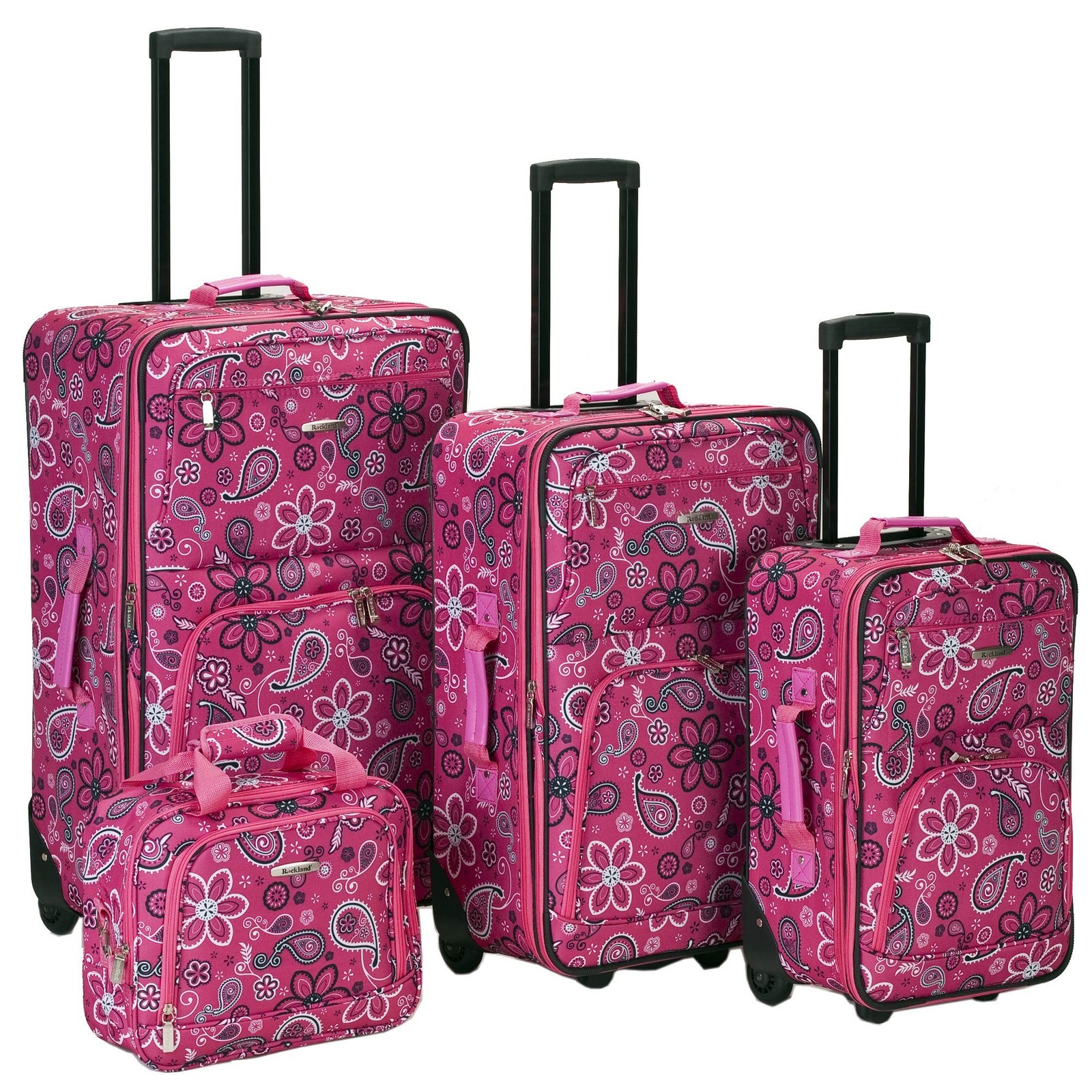 Rockland Impulse Softside Upright Luggage, Pink Bandana, 4-Piece Set (14/19/2...