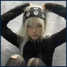 Punk Girl Hollowed Out Eyelets Wide Elastic Headband Stretchy Metal Rock.