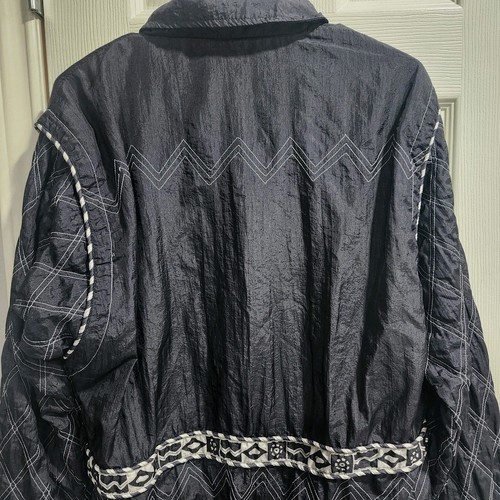 Vintage Black quilted sleeve nylon windbreaker Laura Katherine S geometric lined - Picture 13 of 15