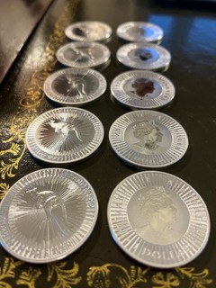 10 Stück 1 OZ Silbermünze Australian Kangaroo 1 Dollar Elisabeth II. (311 Gramm)