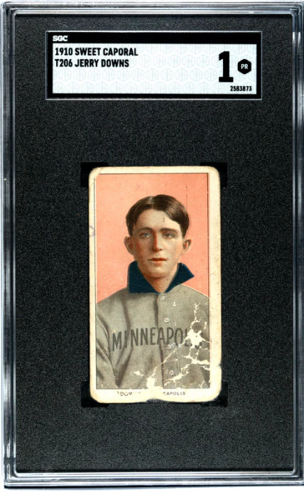 1909 T206 JERRY DOWNS NNO POOR SWEET CAPORAL 350 SGC 1 MINNEAPOLIS MILLERS