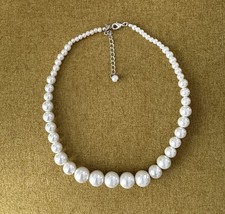 White Faux Pearl Beaded Necklace, 18 Inches , Hook Closure Nice Christmas Gift