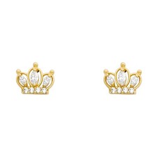 NEW 14K YELLOW GOLD CROWN STUD EARRINGS