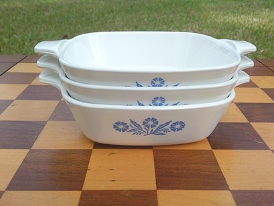 Vintage Corning Ware Blue Cornflower Petite P-41 Square Bowls Lot of 3... USA