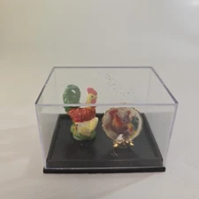 Rooster Figurine and Plate Dollhouse Miniature "Reutter" Porzellan