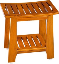 18"Standard Teak Shower Bench with Shelf  Handle,Waterproof,Non-Slip Bath Stool