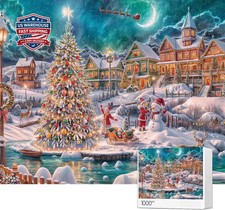 Jigsaw Puzzles for Adults, Christmas Tree Snowman Christmas Eve Night Holiday Im