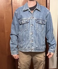 Vintage Eddie Bauer Blue Denim Jacket Made In USA Trucker Cowboy Men's XL