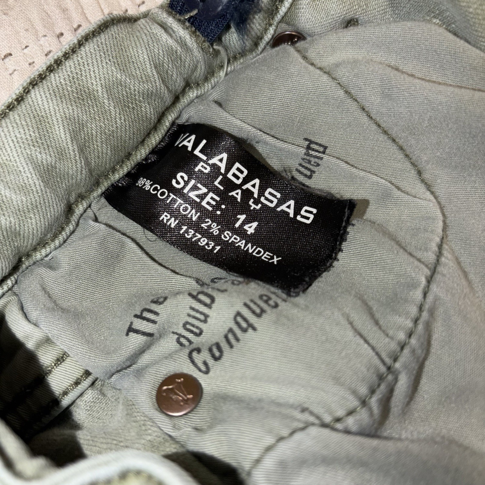 Valabasas Play Jeans Sz 14 Green Patchwork Distressed… - Gem