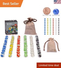 60 Petal Design Glass Marbles - 16mm for Creative Kids' Games in Drawstring Bag