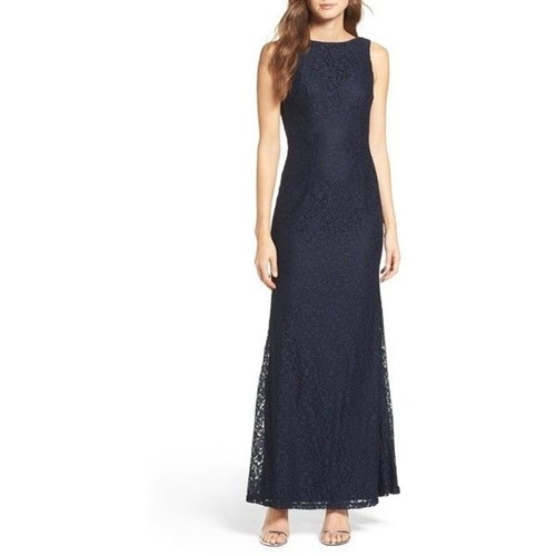 Lulus Cowl Back Lace Mermaid Gown Navy Blue Size X-Large - Picture 9 of 10