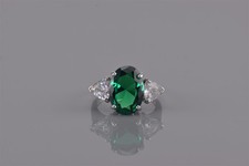Sterling Silver 14mm Green Cubic Zirconia Solitaire Trillion Band Ring 925 Sz: 7