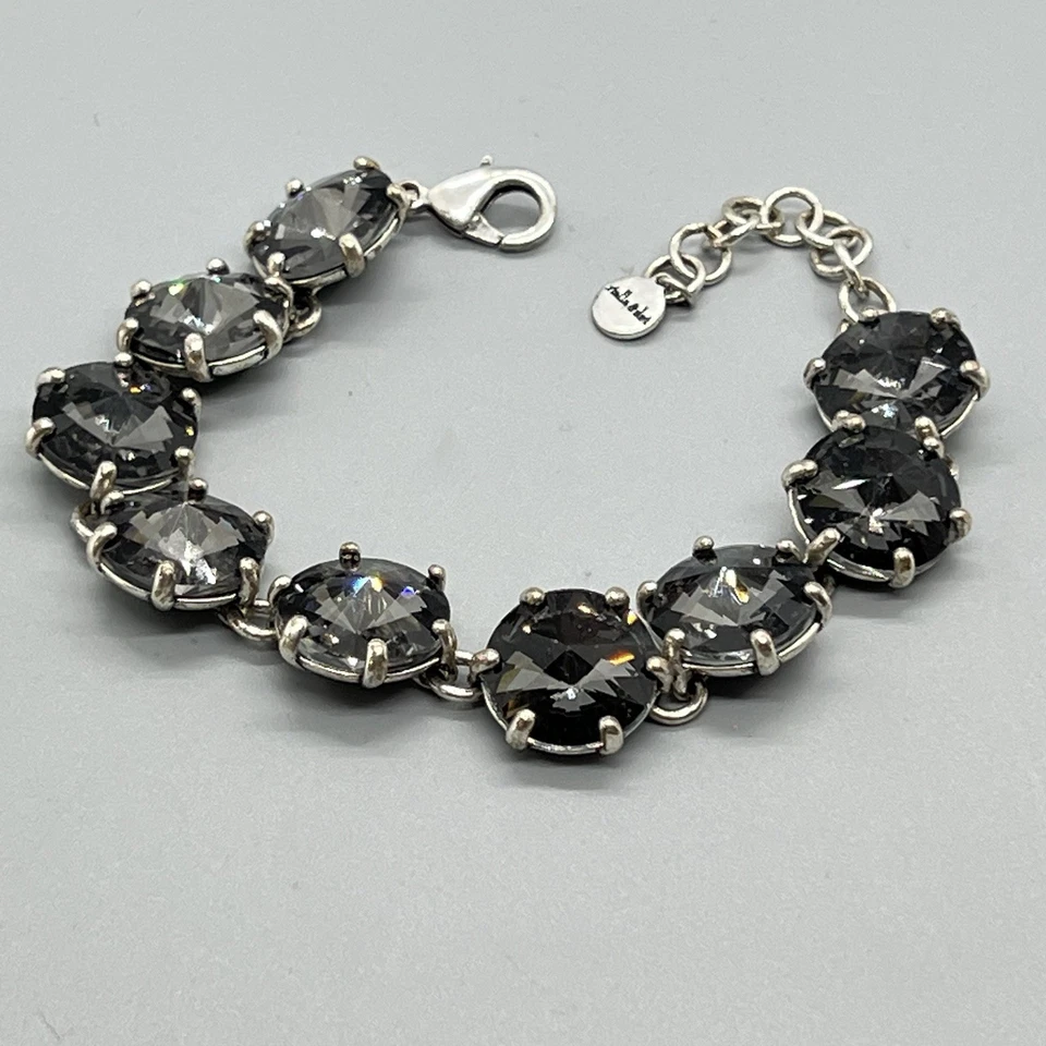 Pulsera Stella Dot Gris Cristal Cristal Tono Plata Eslabón Distintivo Ajustable Foto 2 de 4