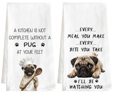 2 PCS Pug Kitchen Towels Dog Lovers Dish Hand Towel Home Decorative Washcloth