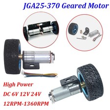 Geared Motor DC 6V 12V 24V With Encoder Tires High Torque Reversible 12-1360RPM