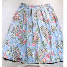 Sag Harbor Midi Skirt Womens 2X Blue Floral Pleated Lattice Elastic Waist Flowy