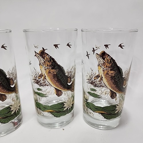 Set Of 4 - Vintage Libbey Large Mouth Bass Fish Sportsman Tumbler Drinking Glass - Picture 3 of 5