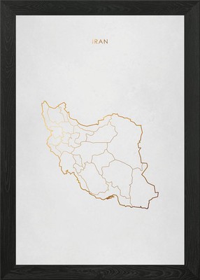 Gold Iran Karte gerahmt Wandbild Poster Druck Bild