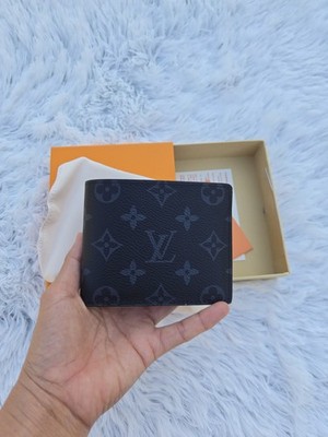 Louis Vuitton Monogram Bifold Men's Black Gray Wallet Logo LV Folding