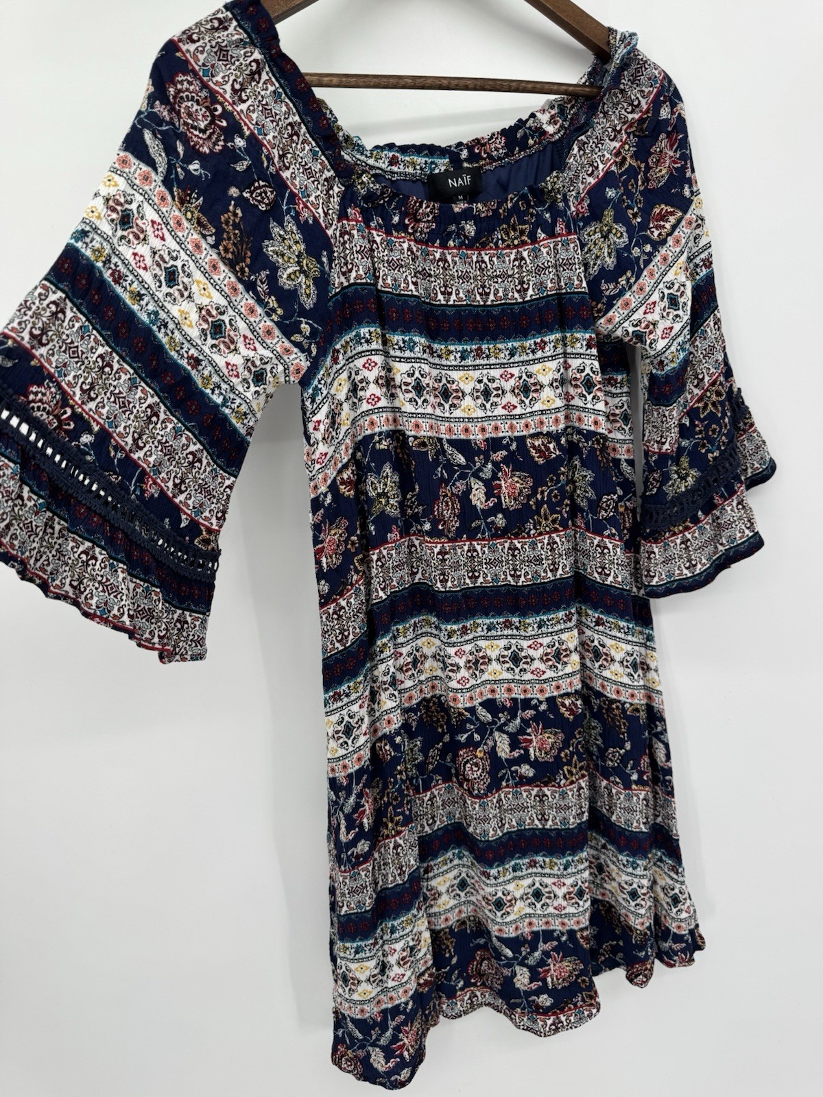 Naif Multicolor Patchwork Print Off The Shoulder … - image 6