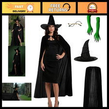 4-Piece Witch Costume Set - Cape, Hat, Gloves  Glasses - Halloween Outfit
