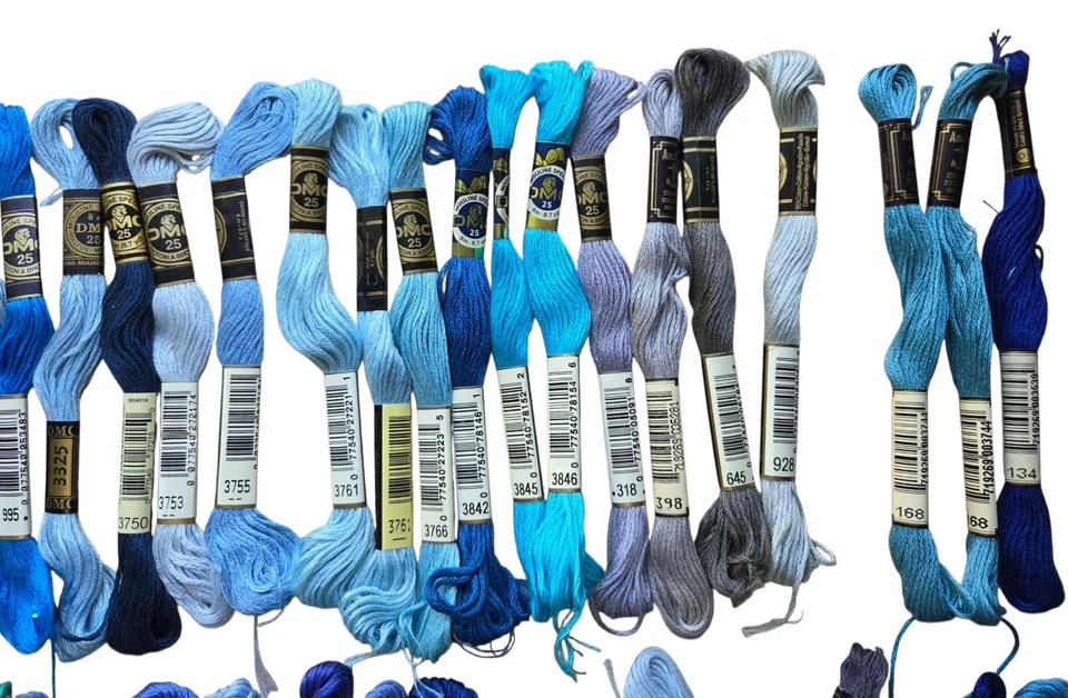 DMC 53 Skeins  3 Anchor 40+ Extras Asst Blue Purple Green Gray Floss Cotton - Image 3 of 4