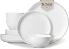 ONEMORE Plates and Bowls Set for 4 - Microwave & Dishwasher Safe White 