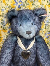 Steiff Forget Me Not Jointed Blue Tip Mohair Bear, Sterling Locket Certificate