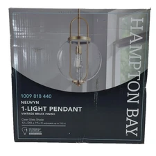 Nelwyn 1-Light Dimmable Vintage Brass Pendant with Clear Glass Globe Shade