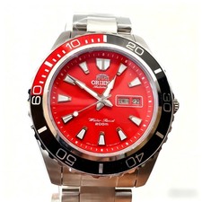 Orient Diver Automatic Watch Red Dial 200M Waterproof Day-Date Steel Men's Sport
