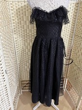 Vintage Steppin Out Dress Size 10 Uk,Ball Gown, Black Strapless With Silver 