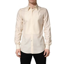 DOLCE & GABBANA Shirt Off White Cashmere Long Sleeve Formal 40/US15.75/M 1050usd